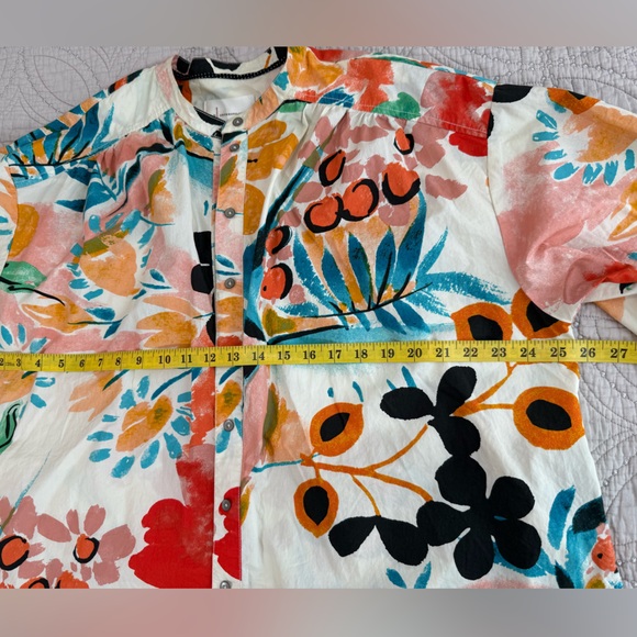 Anthropologie Floral Button-Up Shirt 3/4 Sleeve Size M - Picture 5 of 8